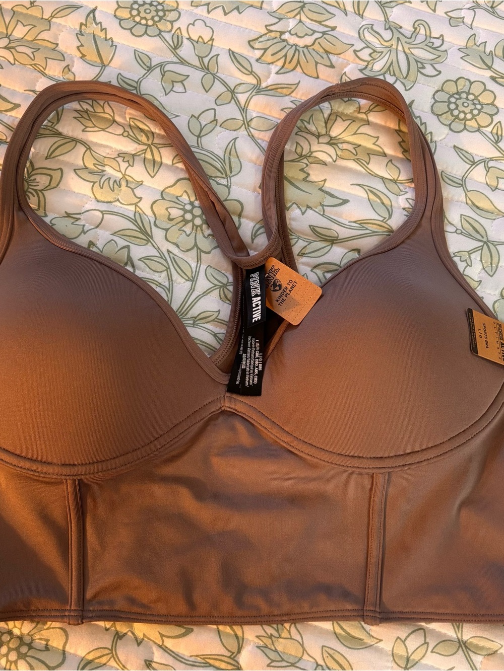 Victoria's Secret PINK Active Push-Up Corset Sports Bra cocoa brown Size L New